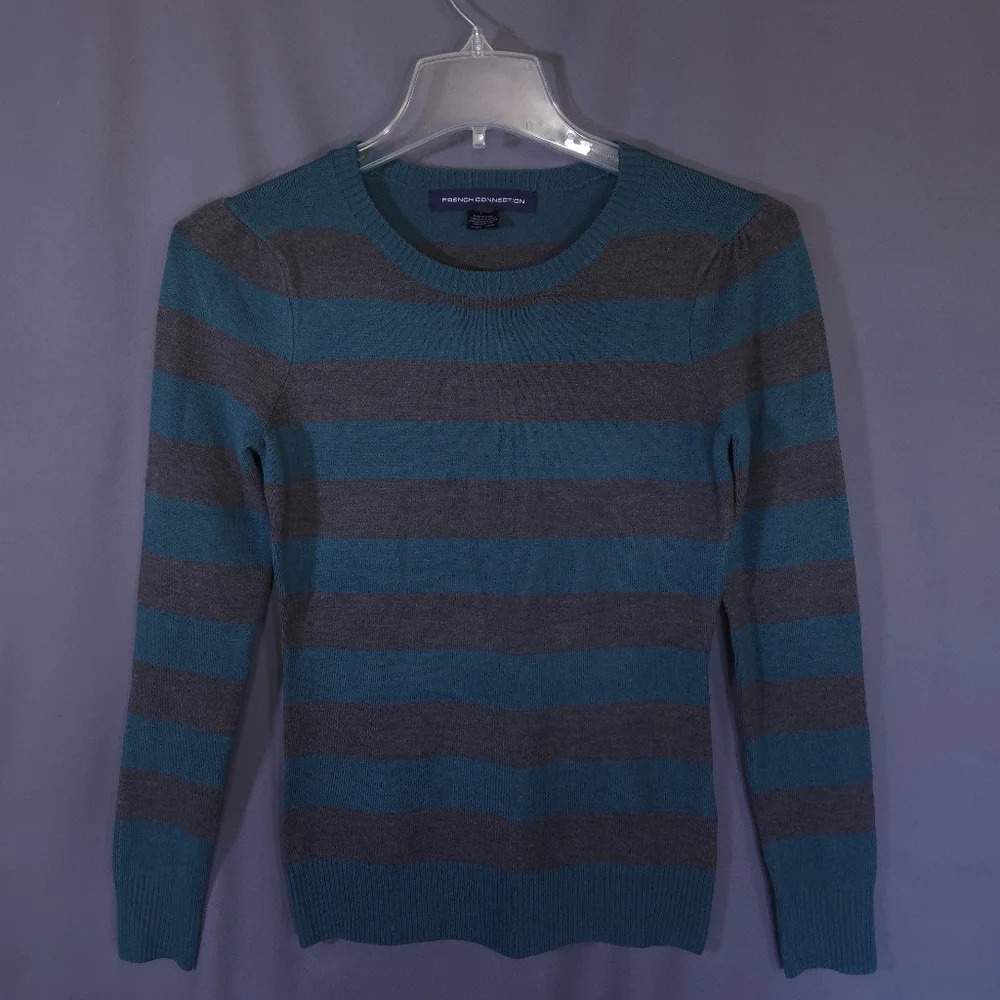 French Connection Sweater Womens Size Medium Striped‎ Preppy Teacher Coastal